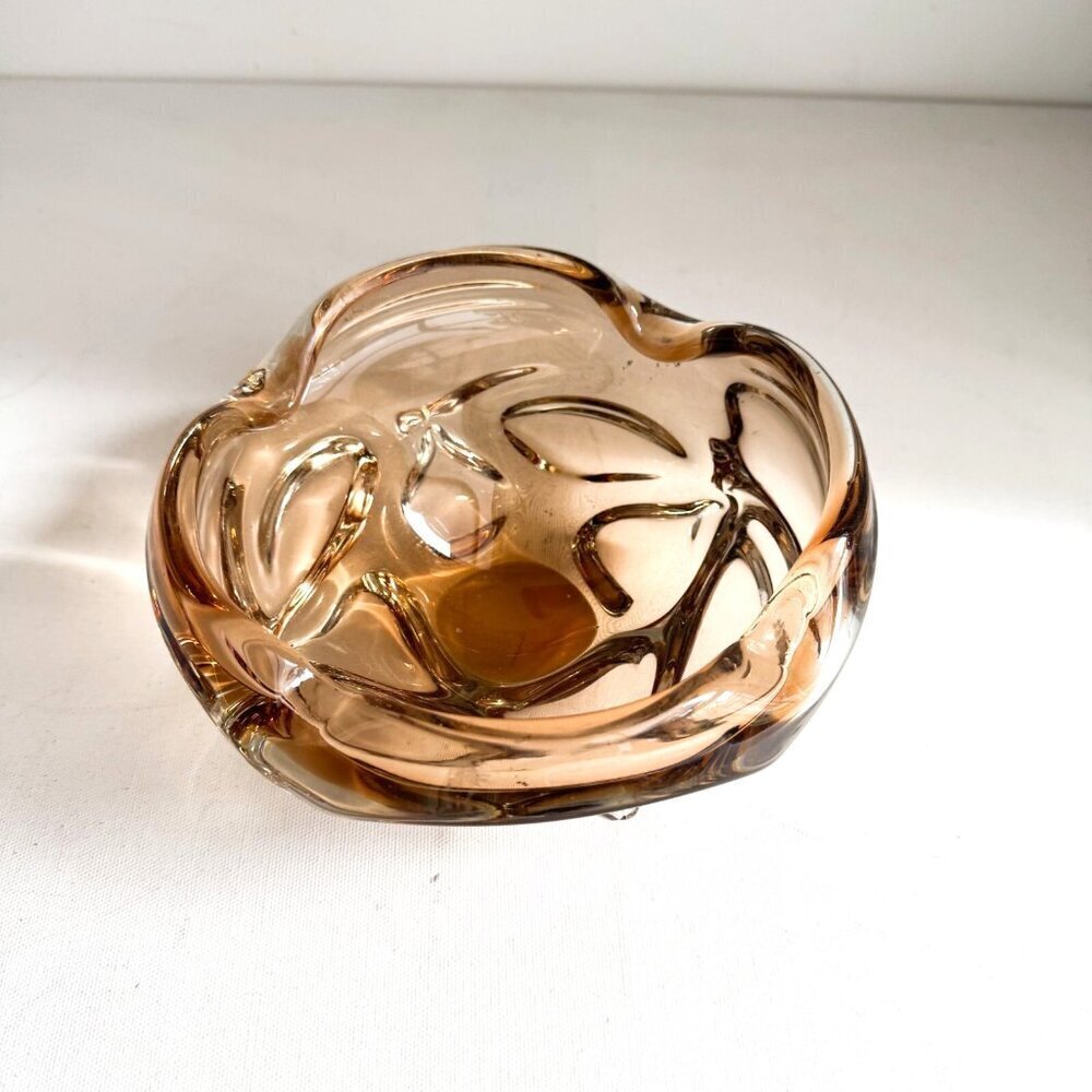 Vintage MCM Chalet Glass Light Brown Champagne Ashtray